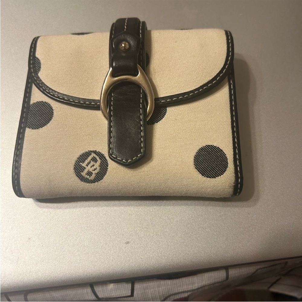 Dooney & Bourke Black and Cream Polka Dot Wallet